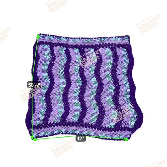 Hand Crocheted Purple Mint Chevron Afghan Blanket Soft Throw Lap Wheelchair 50" - Picture 3 of 3